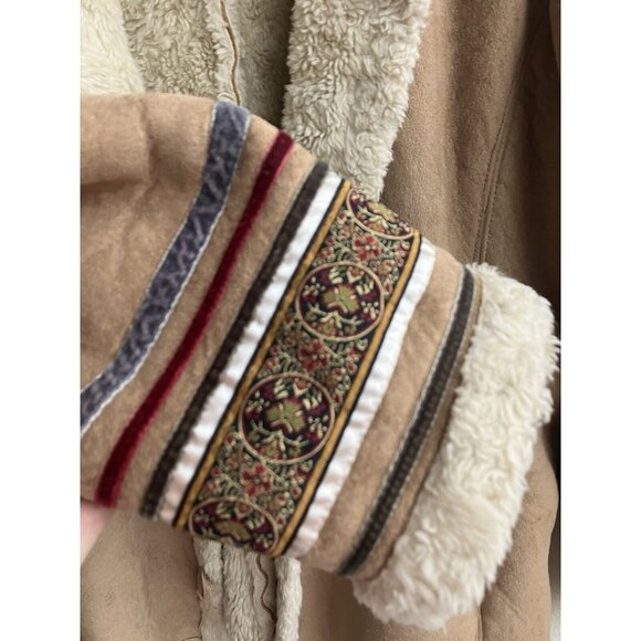 Penny Lane Vintage Y2K 90s Faux Suede & Shearling Tan Boho Coat Size 2X Retro - Picture 4 of 13